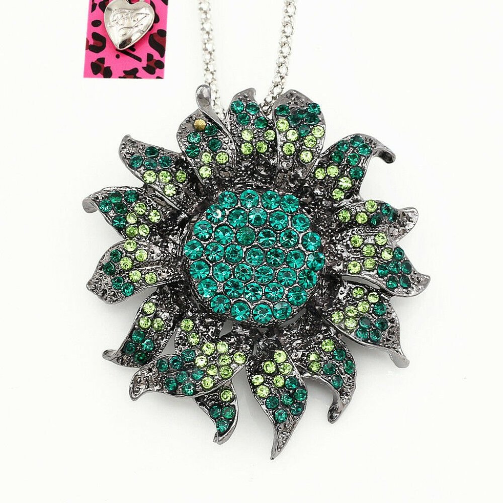 BJ Crystal Sunflower Pendant Chain Necklace/Brooch